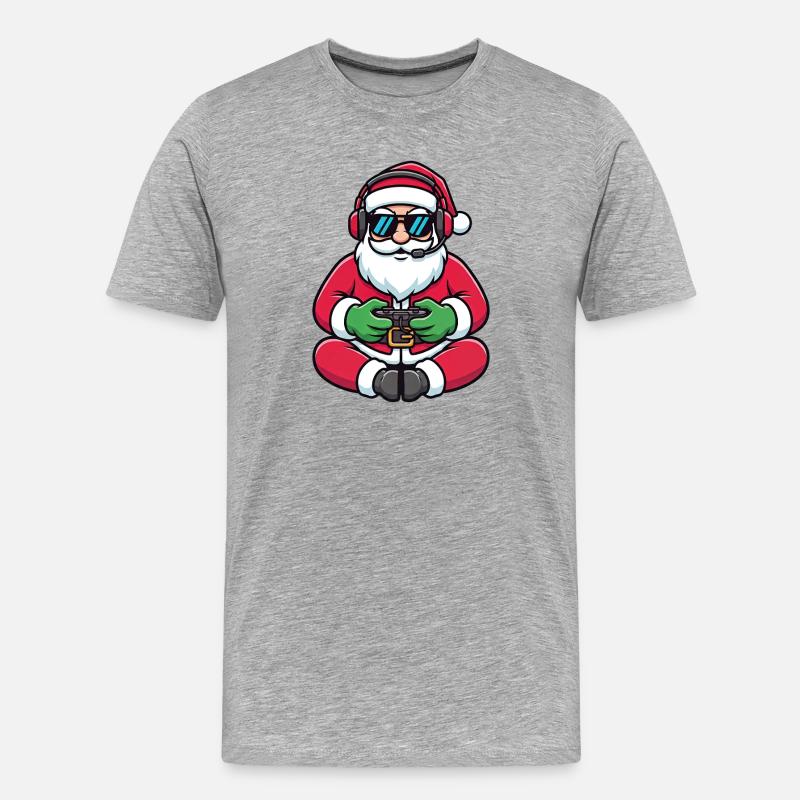 Gamer Weihnachtsmann Spielt Videospiel-Controller - Männer Premium Bio T-Shirt - Grau meliert