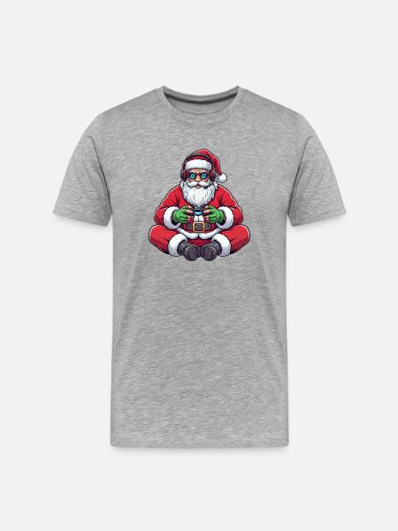 Gamer Weihnachtsmann Spielt Videospiel-Controller - Männer Premium Bio T-Shirt - Grau meliert