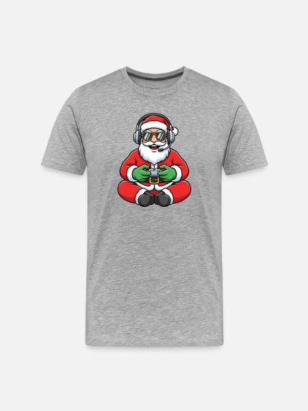 Gamer Weihnachtsmann Spielt Videospiel-Controller - Männer Premium Bio T-Shirt - Grau meliert
