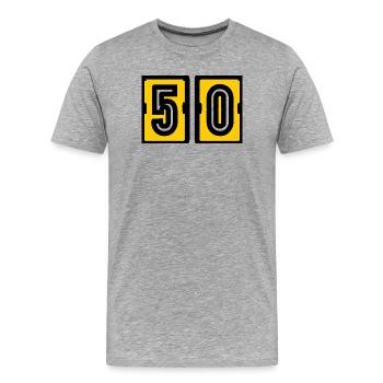50. 50 ANS. 50e ANNIVERSAIRE. ANNIVERSAIRE 50 ANS. - T-shirt bio Premium Homme - gris chiné - Devant - Damien (186cm)