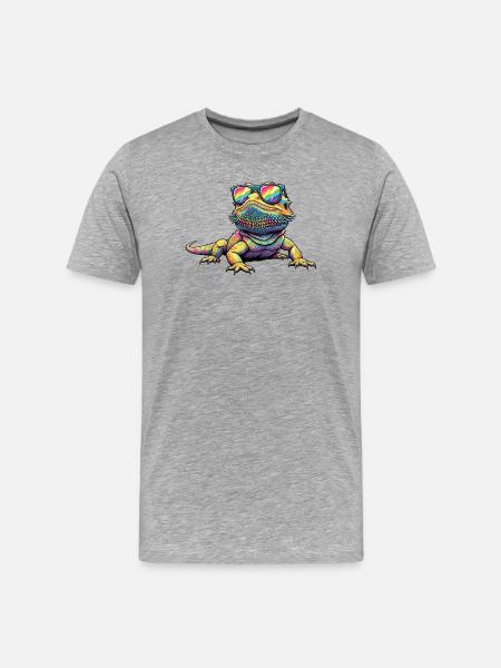Skægagame-akvarel-Pogona-kunst - Herre Premium T-shirt økologisk - grå meleret