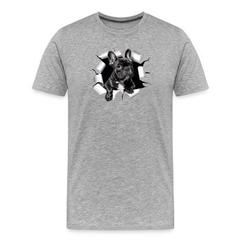 Chiot bouledogue français perce la percée - T-shirt bio Premium Homme - gris chiné - Devant - Damien (186cm)