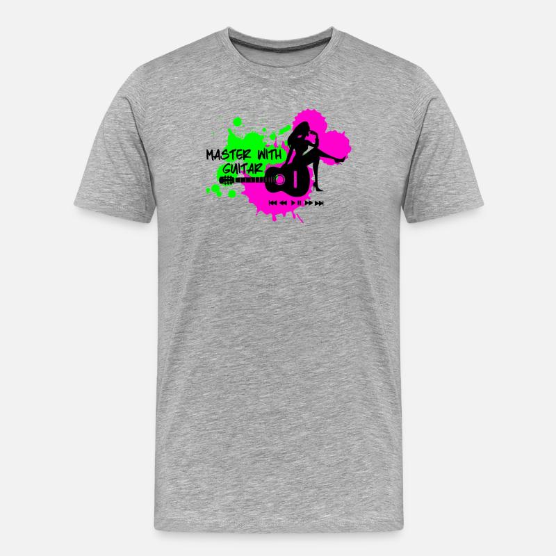 Master with guitar - Grün Pink - Männer Premium Bio T-Shirt - Grau meliert
