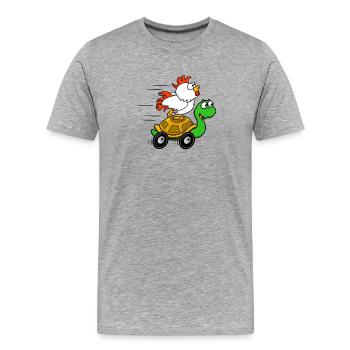 Poulets sur la charrette de la Tortue - T-shirt bio Premium Homme - gris chiné - Devant - Damien (186cm)