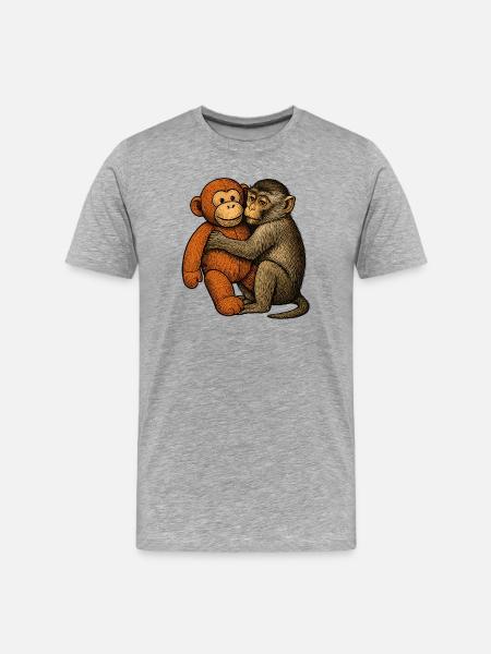 Monkey Hug: Monkey Friendship - Men's Premium Organic T-Shirt - heather grey