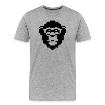Conception du visage de singe pixelisé - T-shirt bio Premium Homme - gris chiné - Devant - Damien (186cm)