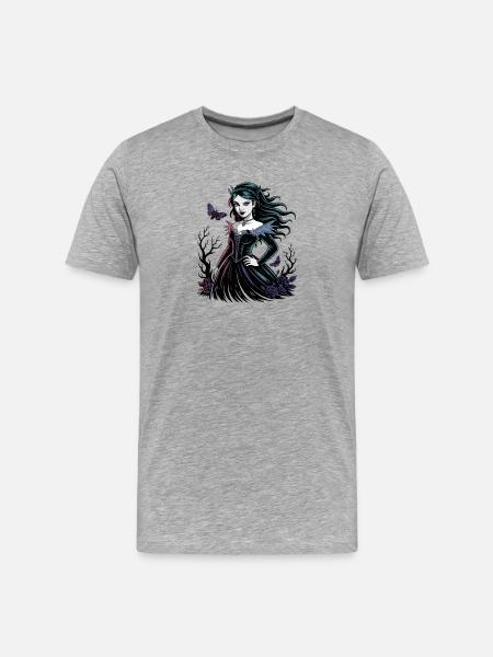 Dunkle Blüten Gothic Dame - Männer Premium Bio T-Shirt - Grau meliert