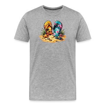 Flip Flops am Strand Illustration - Männer Premium Bio T-Shirt - Grau meliert - Vorne - Damien (186cm)