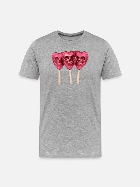 Pink Skull Lollis - Men's Premium Organic T-Shirt - heather grey