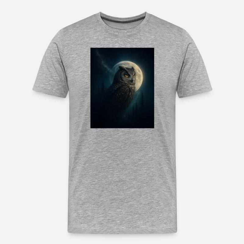 Eule im Nachtwald - Männer Premium Bio T-Shirt - Grau meliert