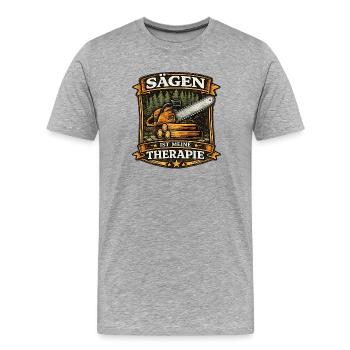 Holzfäller Sprüche mit Kettensäge - Männer Premium Bio T-Shirt - Grau meliert - Vorne - Damien (186cm)