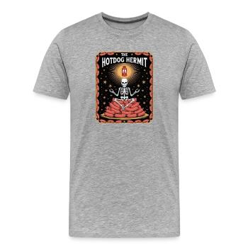 The Hotdog Hermit Skelett Meditiert Auf Würsten - Männer Premium Bio T-Shirt - Grau meliert - Vorne - Damien (186cm)