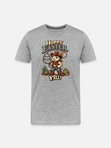 Retro Bunny Howdy Easter Rabbit Ears - Men's Premium Organic T-Shirt - heather grey