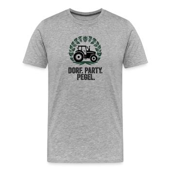VILLAGE. LA FÊTE. NIVEAU. Village de Tracteurs, enfants, agriculteurs - T-shirt bio Premium Homme - gris chiné - Devant - Damien (186cm)
