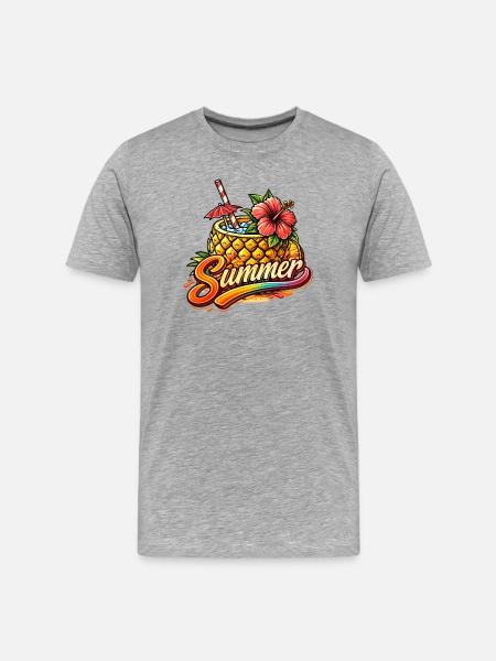 Pineapple Cocktail Summer Illustration - Men's Premium Organic T-Shirt - heather grey