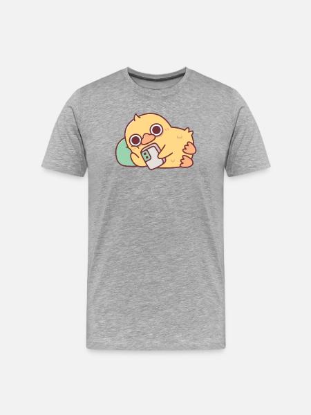 Cute Duck Chilling With Handphone - Men's Premium Organic T-Shirt - heather grey