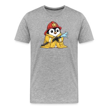 Molliger Pinguin Feuerwehrmann Freiwillige  - Männer Premium Bio T-Shirt - Grau meliert - Vorne - Damien (186cm)