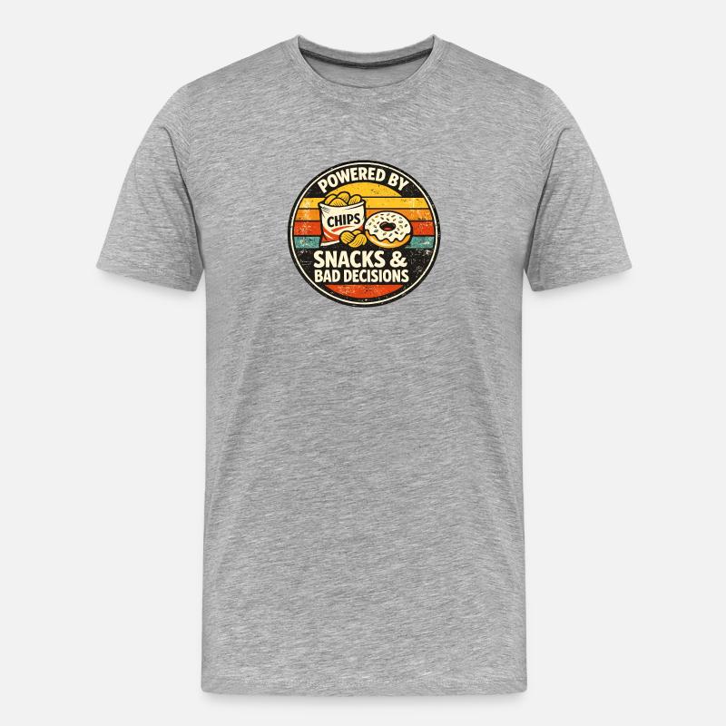 Powered by Chips – Snacks & Bad Decisions - Men's Premium Organic T-Shirt - heather grey