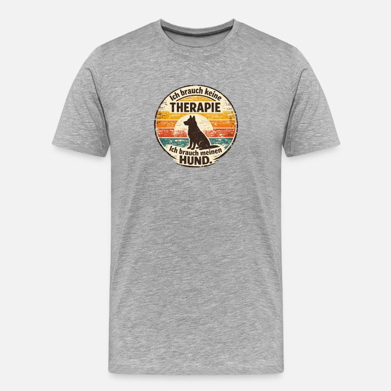 Hund statt Therapie Retro-Print - Männer Premium Bio T-Shirt - Grau meliert