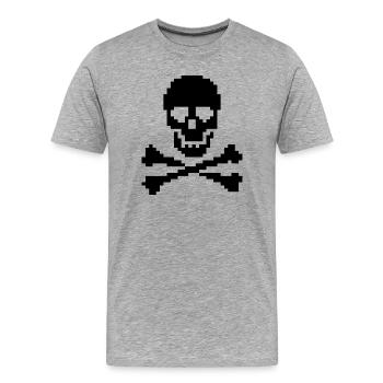 Pixel Skull Crossbones T-Shirt - Männer Premium Bio T-Shirt - Grau meliert - Vorne - Damien (186cm)