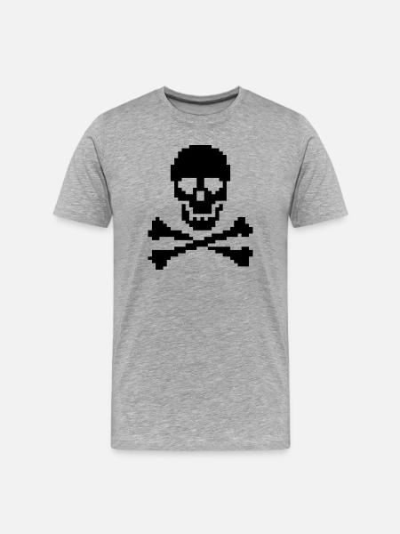 Pixel Skull Crossbones T-Shirt - Men's Premium Organic T-Shirt - heather grey