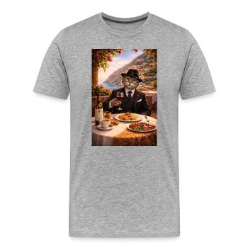 Cat in Dolce Vita Suit with Pasta - Men's Premium Organic T-Shirt - heather grey - Front - Damien (186cm)