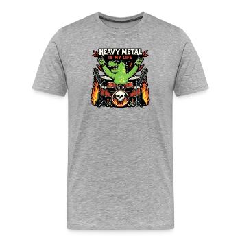 Heavy-Metal-Saurus am Schlagzeug - Männer Premium Bio T-Shirt - Grau meliert - Vorne - Damien (186cm)