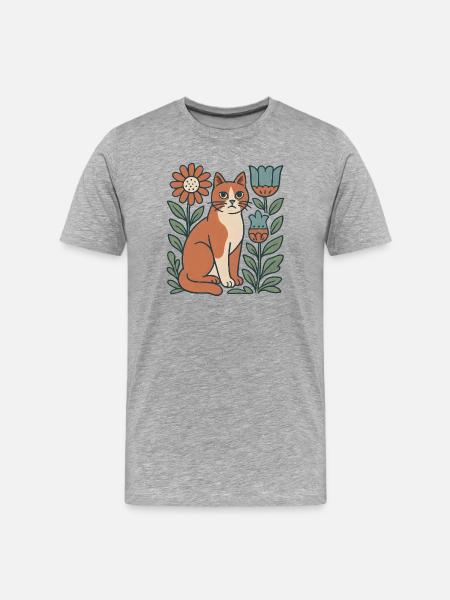Katzengarten Blütenfreund Katze - Männer Premium Bio T-Shirt - Grau meliert