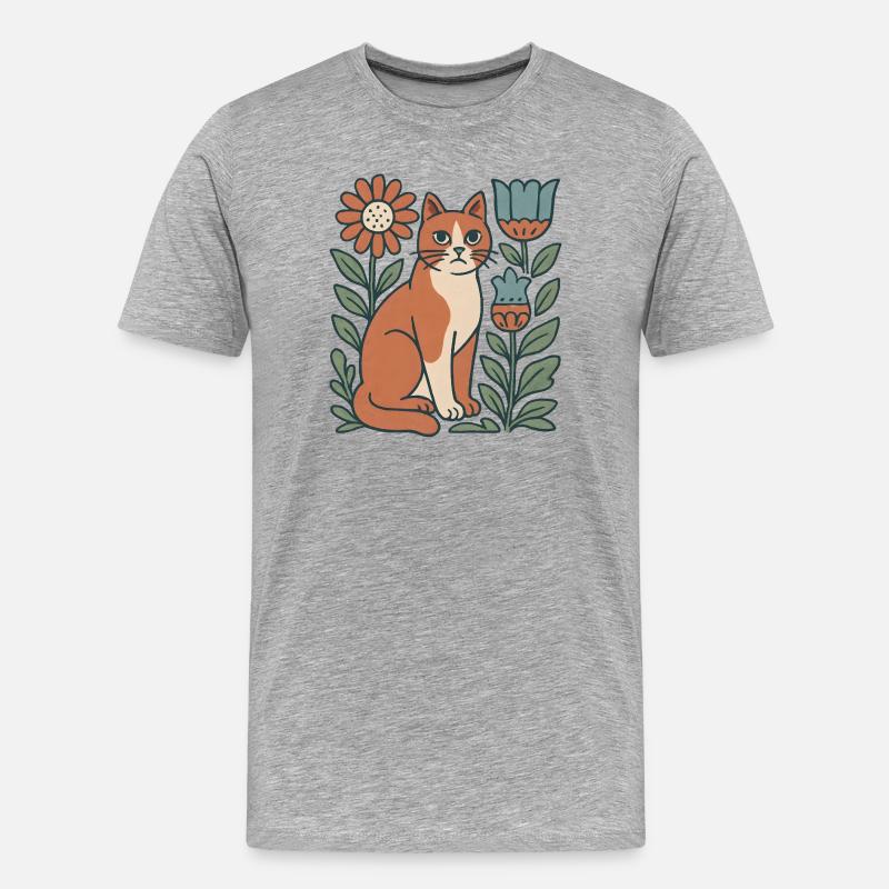 Katzengarten Blütenfreund Katze - Männer Premium Bio T-Shirt - Grau meliert