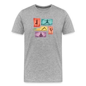 Yoga Silhouetten in Farbblöcken - Männer Premium Bio T-Shirt - Grau meliert - Vorne - Damien (186cm)