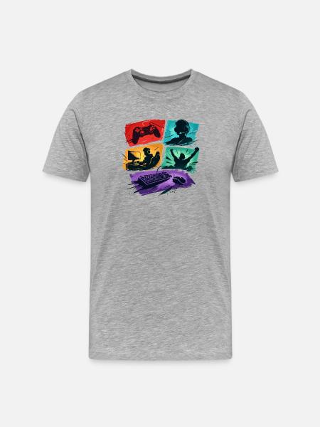 Bunte Gaming Panels Zocker-Universum - Männer Premium Bio T-Shirt - Grau meliert