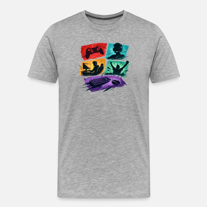 Bunte Gaming Panels Zocker-Universum - Männer Premium Bio T-Shirt - Grau meliert