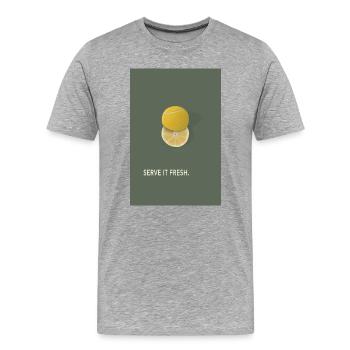 Serve It Fresh Tennis Zitronen Design - Männer Premium Bio T-Shirt - Grau meliert - Vorne - Damien (186cm)