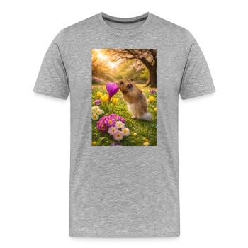 Chico11 : Le début du printemps avec la fleur 2026 - T-shirt bio Premium Homme - gris chiné - Devant - Damien (186cm)