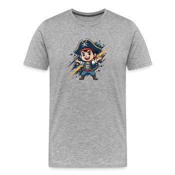 Petit Héros Pirate - T-shirt bio Premium Homme - gris chiné - Devant - Damien (186cm)