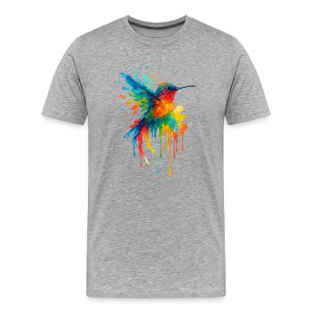 Colibri Watercolor Splash Chroma - T-shirt bio Premium Homme - gris chiné - Devant - Damien (186cm)