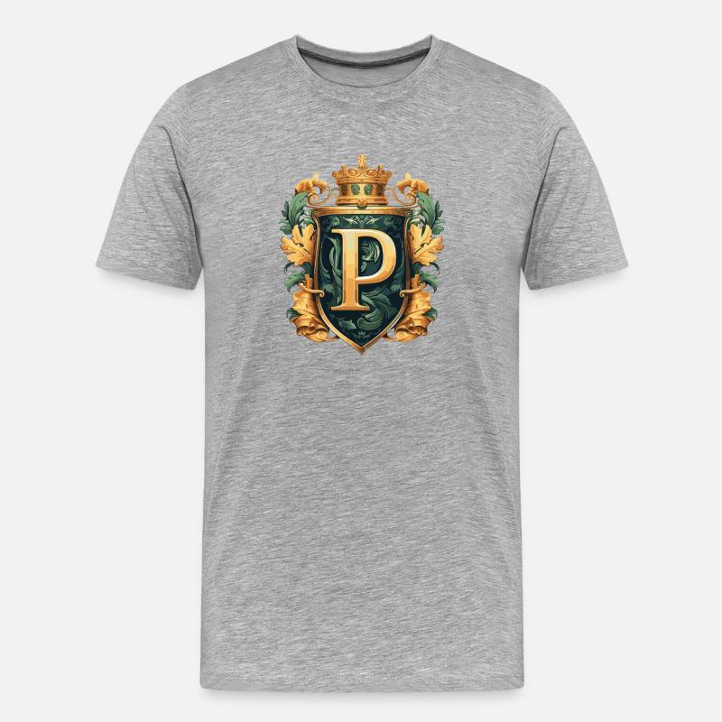 P Buchstabe Name Krone - Männer Premium Bio T-Shirt - Grau meliert