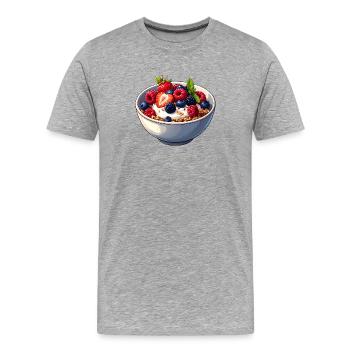 Bol de muesli avec yaourt et baies - T-shirt bio Premium Homme - gris chiné - Devant - Damien (186cm)