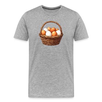 Panier d’œufs bruns et blancs - T-shirt bio Premium Homme - gris chiné - Devant - Damien (186cm)
