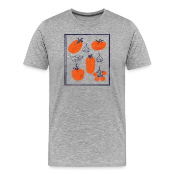 Motif bulbe tomate à l’ail - T-shirt bio Premium Homme - gris chiné - Devant - Damien (186cm)
