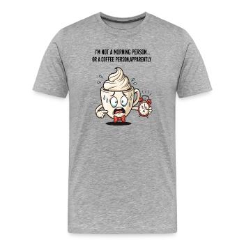 Tasse matinale anxieuse avec alarme - T-shirt bio Premium Homme - gris chiné - Devant - Damien (186cm)