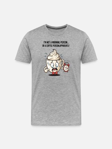 Ängstliche Morgentasse mit Wecker - Männer Premium Bio T-Shirt - Grau meliert