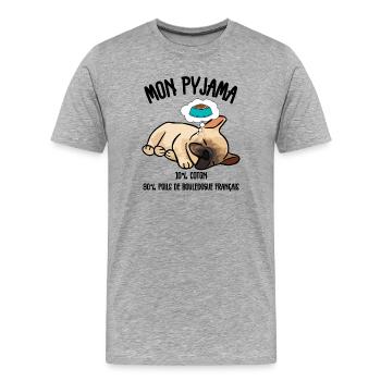 Pyjama Chien Bouledogue Français Humour - T-shirt bio Premium Homme - gris chiné - Devant - Damien (186cm)
