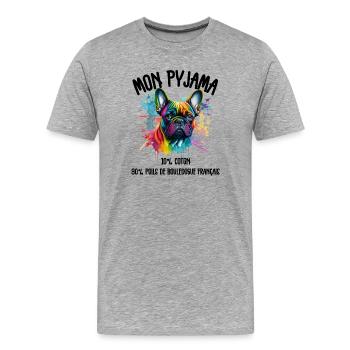 Pyjama Chien Bouledogue Français Humour - T-shirt bio Premium Homme - gris chiné - Devant - Damien (186cm)