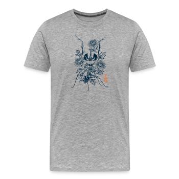 Mante religieuse avec Chris Antema et tampon kanji - T-shirt bio Premium Homme - gris chiné - Devant - Damien (186cm)