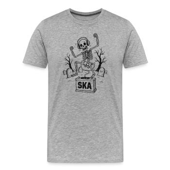 Squelette ska dansant dans le cimetière - T-shirt bio Premium Homme - gris chiné - Devant - Damien (186cm)