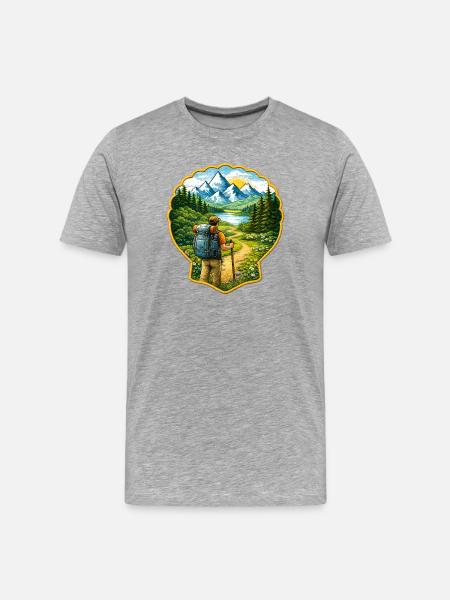 Jakobsweg Patch mit Jakobsmuschel  - Männer Premium Bio T-Shirt - Grau meliert