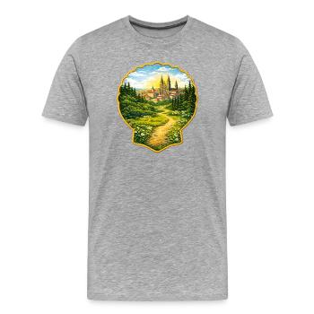 Jakobsweg Santiago Patch Illustration  - Männer Premium Bio T-Shirt - Grau meliert - Vorne - Damien (186cm)