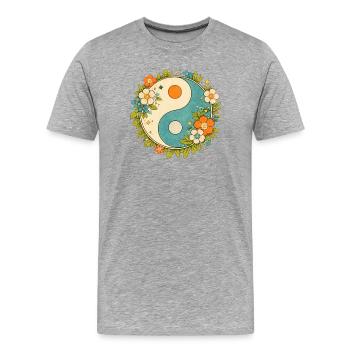 Floraler Yin-Yang-Kreis - Männer Premium Bio T-Shirt - Grau meliert - Vorne - Damien (186cm)