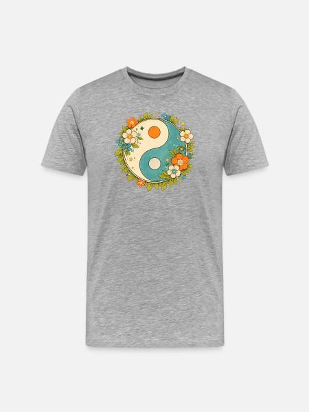 Floral Yin Yang Circle - Men's Premium Organic T-Shirt - heather grey